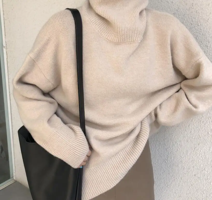 

2020 Winter Women's Casual Style Knit Solid Color Turtleneck Loose Fitting Sweater